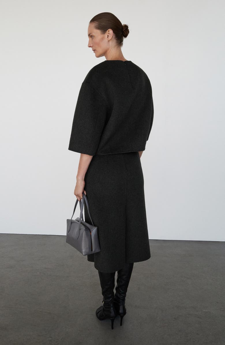 MANGO Selection Wool Blend Midi Skirt, Alternate, color, Gray