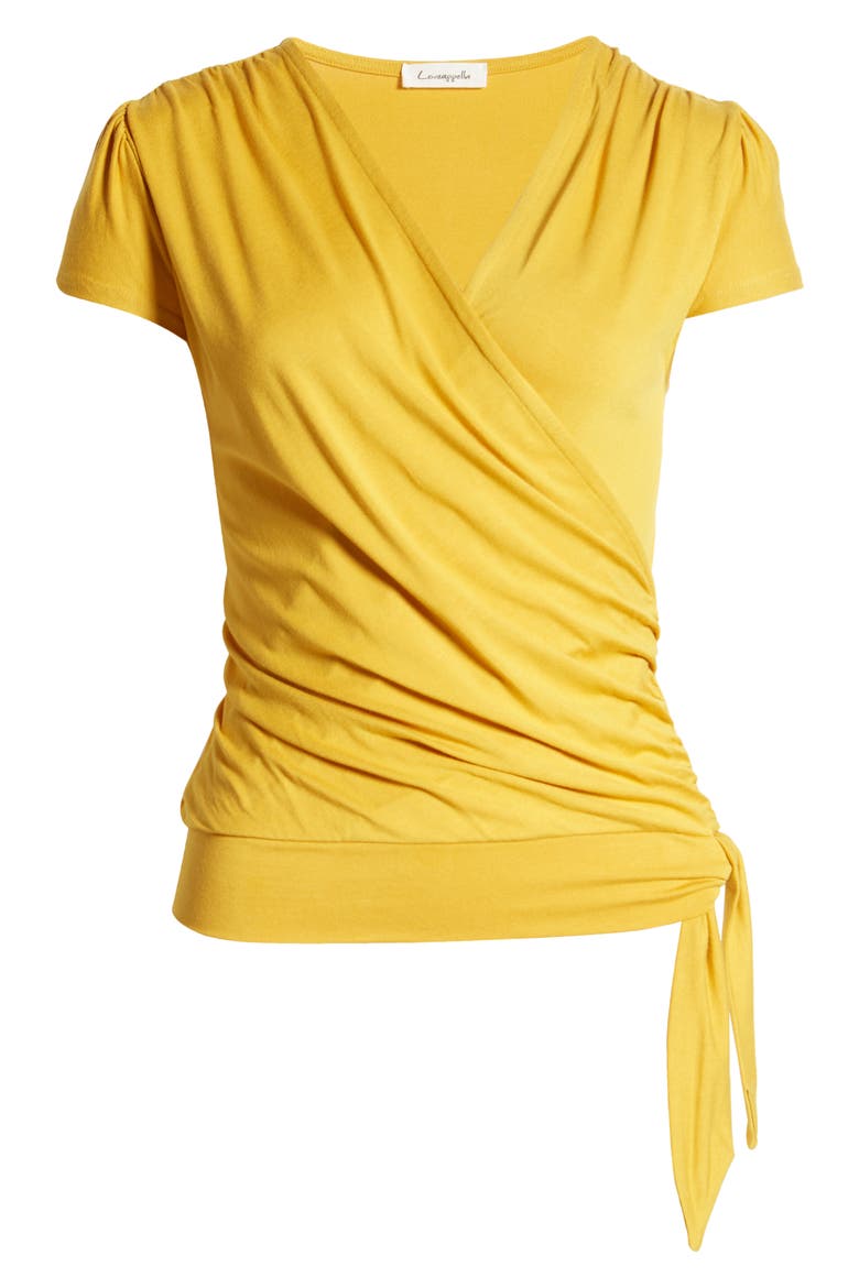 Faux Wrap Top, Alternate, color, SUNFLOWER