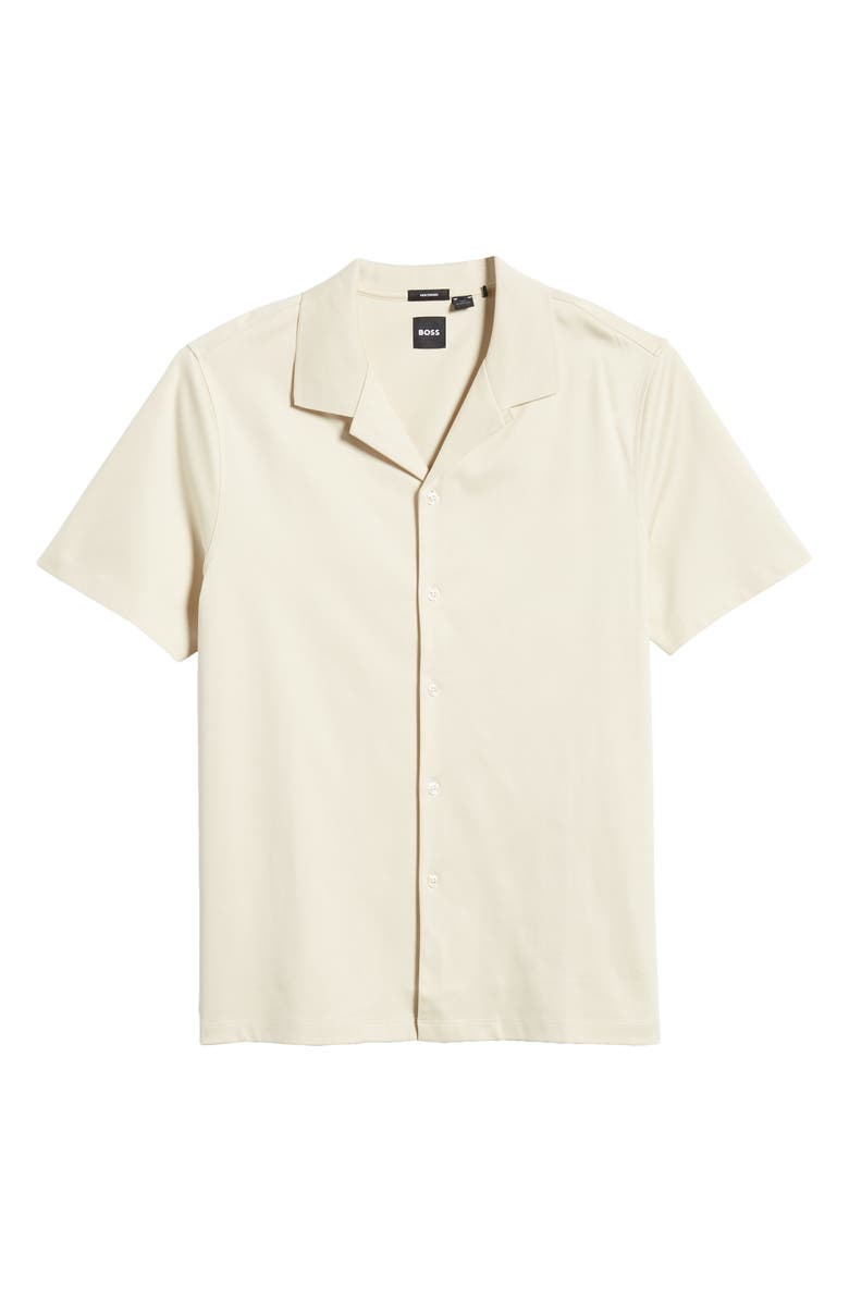 BOSS Powell Solid Short Sleeve Cotton Button-Up Camp Shirt, Alternate, color, Open Wht