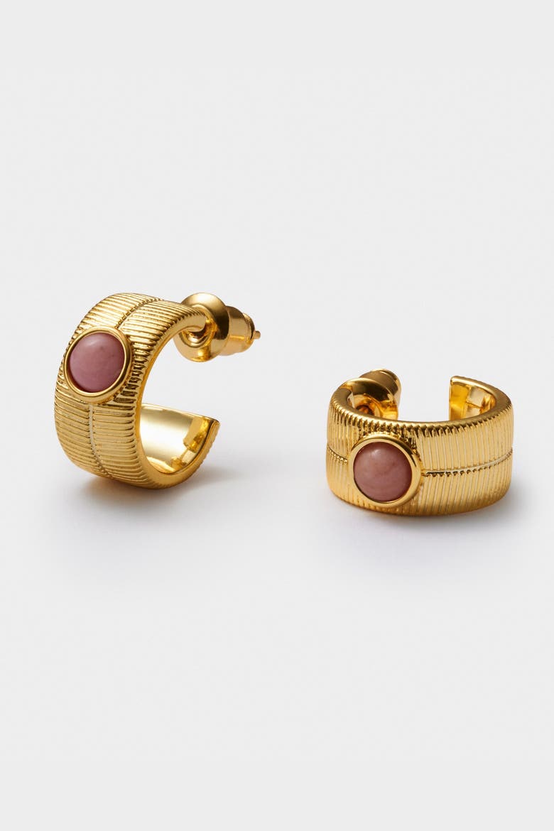 'October' Waterproof Gold Birthstone Hoop Earrings, Alternate, color, October
