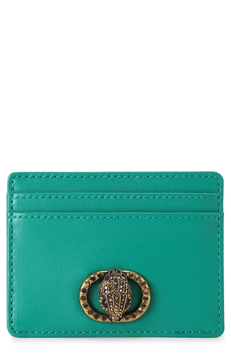 Kurt Geiger London Chelsea Leather Card Holder, Main, color, Open Green