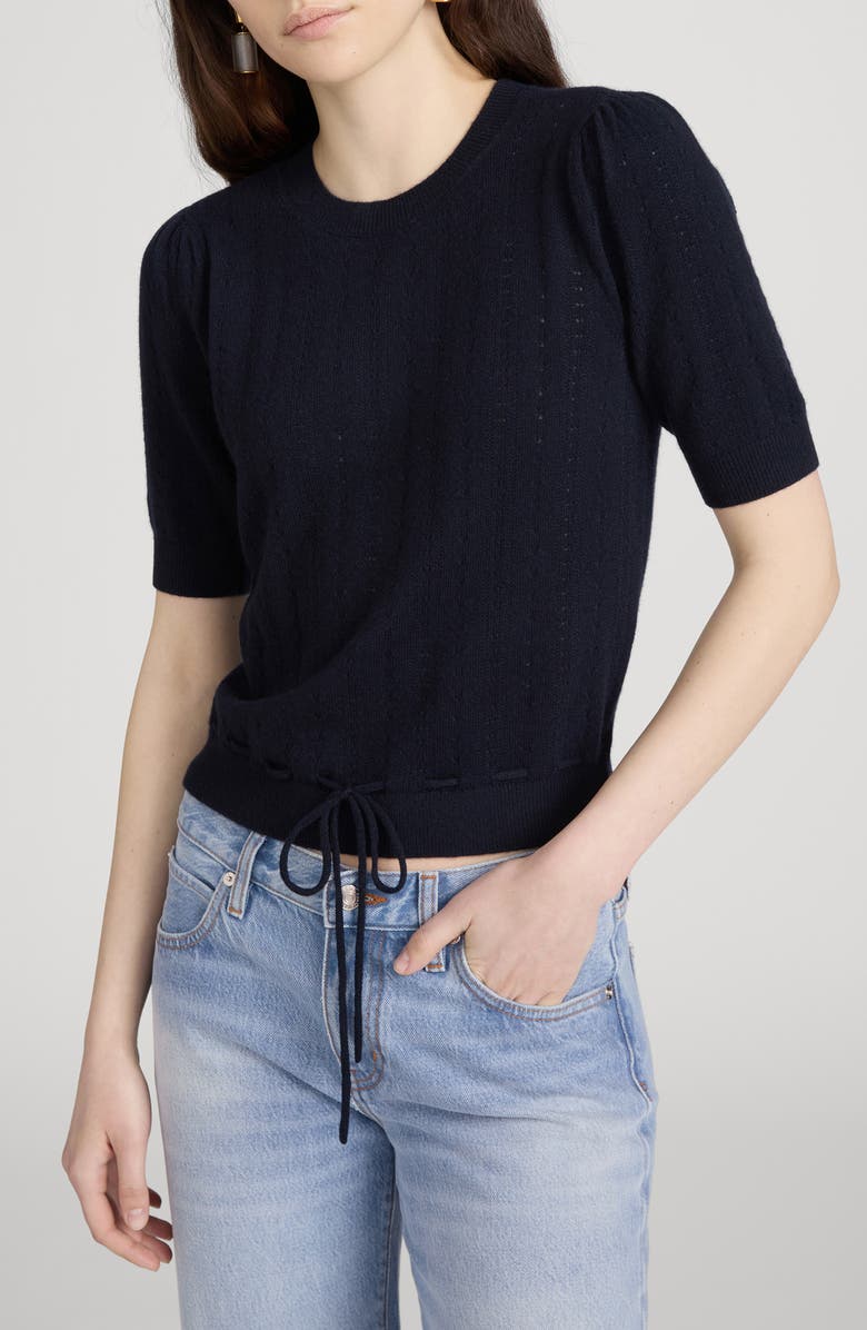 FRAME The Cashmere Charm Pointelle Sweater, Main, color, Navy