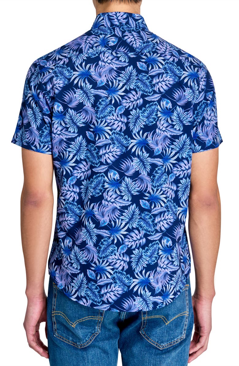 CONSTRUCT Tropical Short Sleeve Stretch Button-Down Shirt, Alternate, color, Navy
