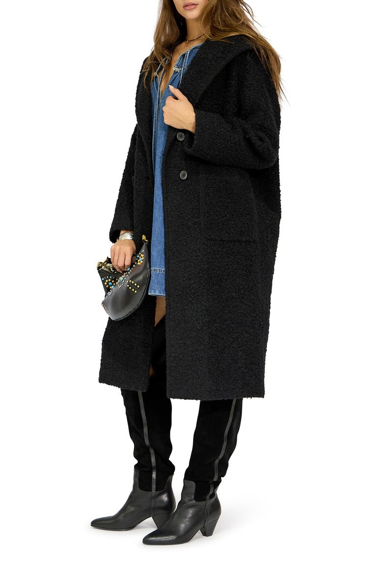 Young Love Hooded Bouclé Coat, Alternate, color, BLACK