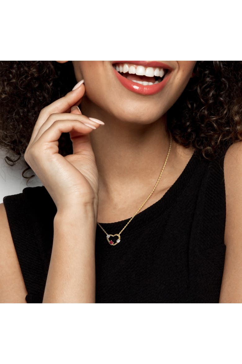 Created Ruby & Lab-Grown Diamond Heart Necklace, Alternate, color, Yellow-Plated