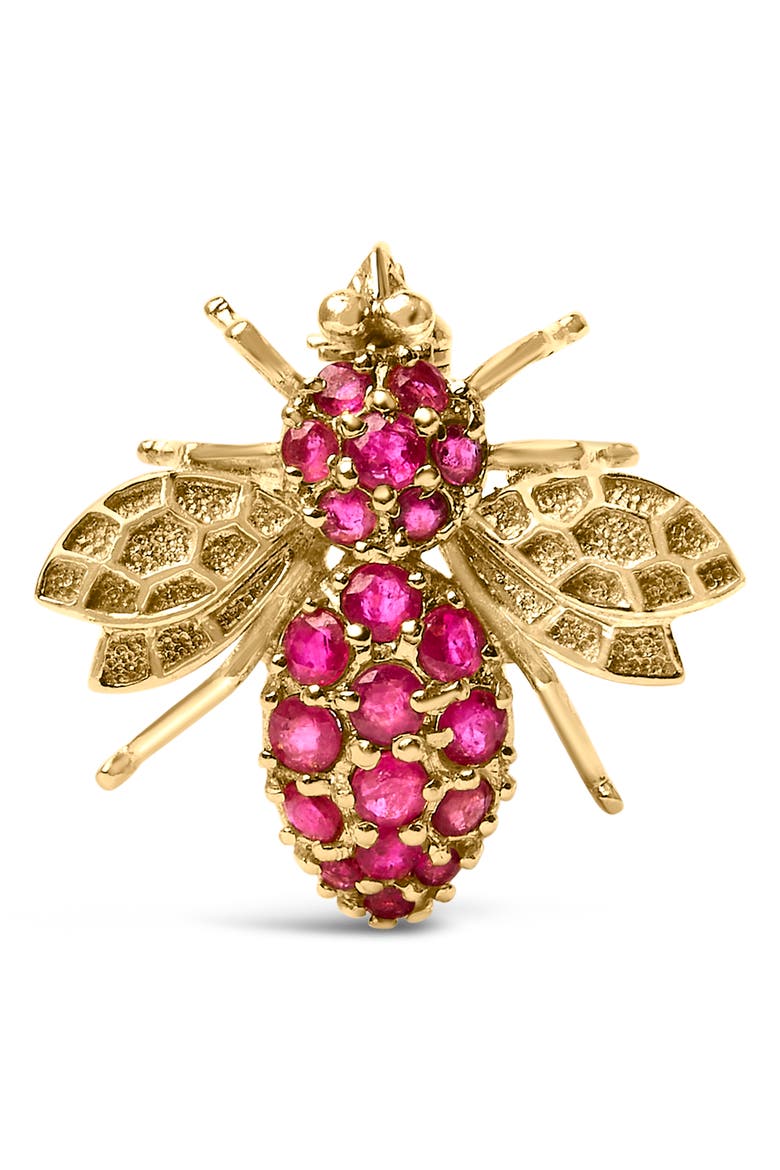 14K Yellow Gold Red Ruby Bee Brooch Pin, Main, color, Yellow