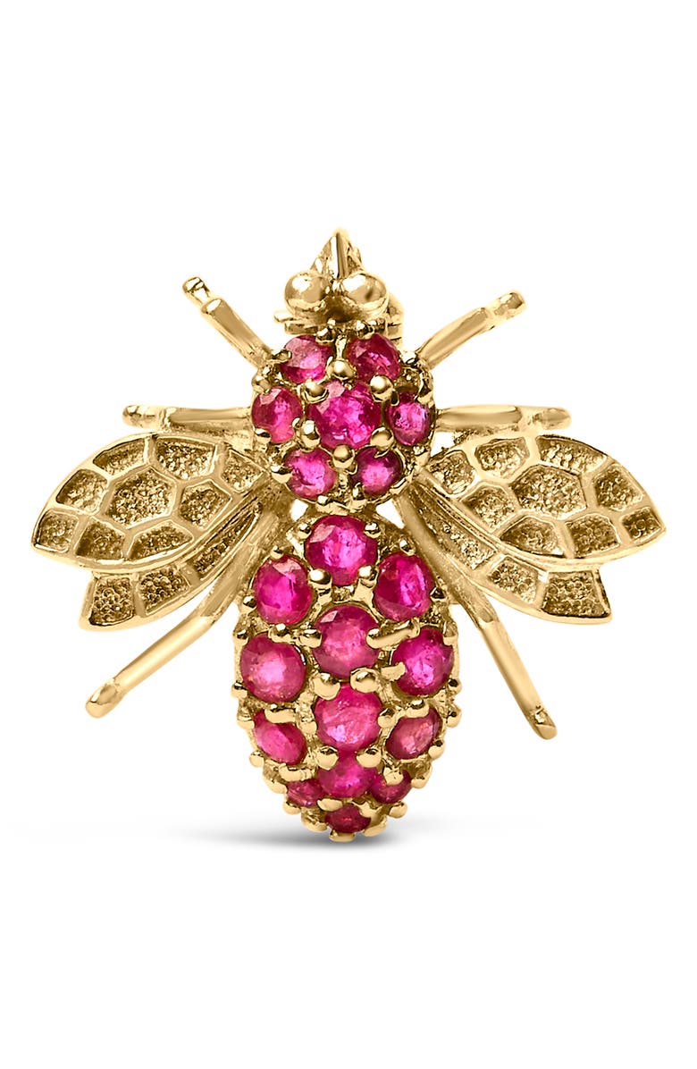 Haus of Brilliance 14K Yellow Gold Red Ruby Bee Brooch Pin, Main, color, Yellow