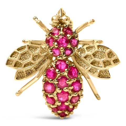 14K Yellow Gold Red Ruby Bee Brooch Pin