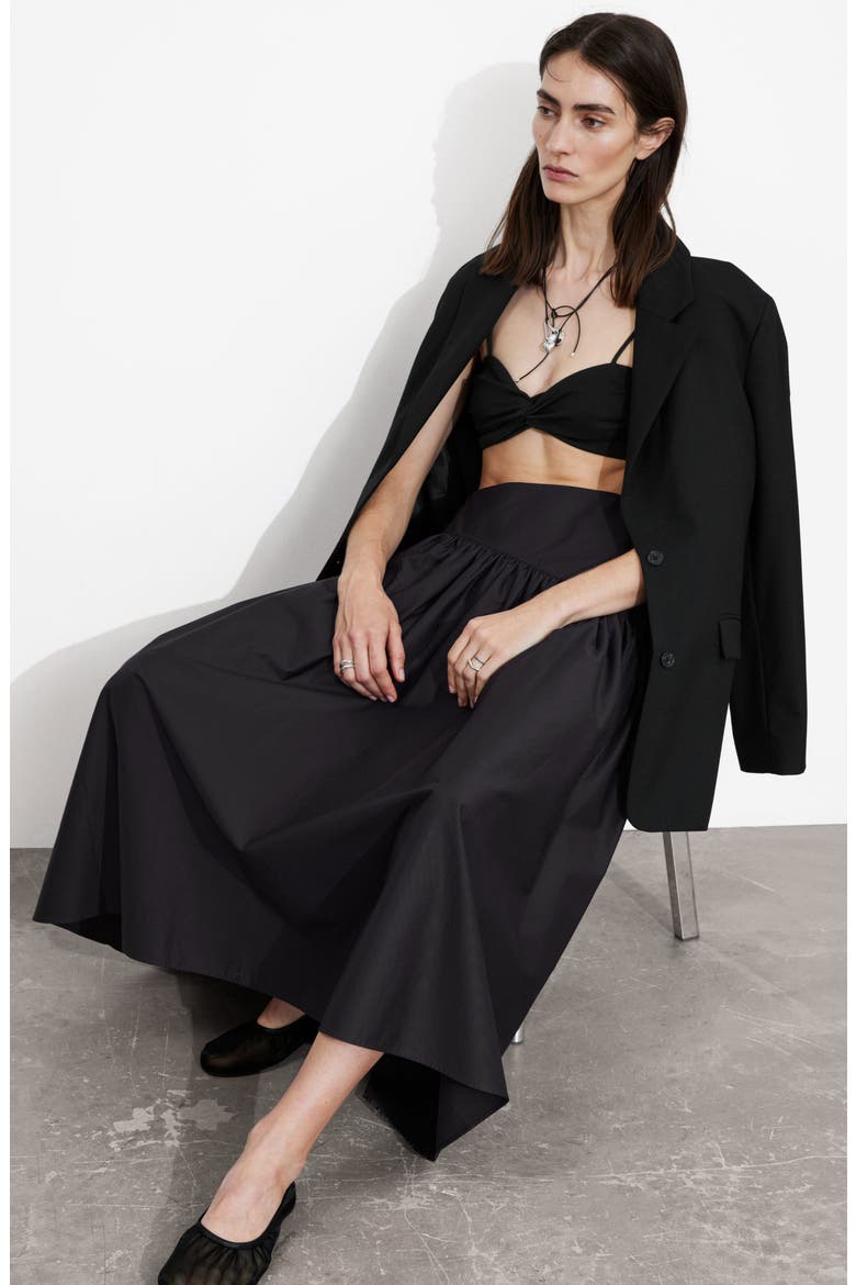 Cotton Midi Skirt, Alternate, color, BLACK