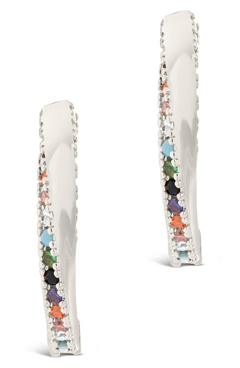 Sterling Forever Rainbow CZ Micro Hoop Earrings, Alternate, color, 