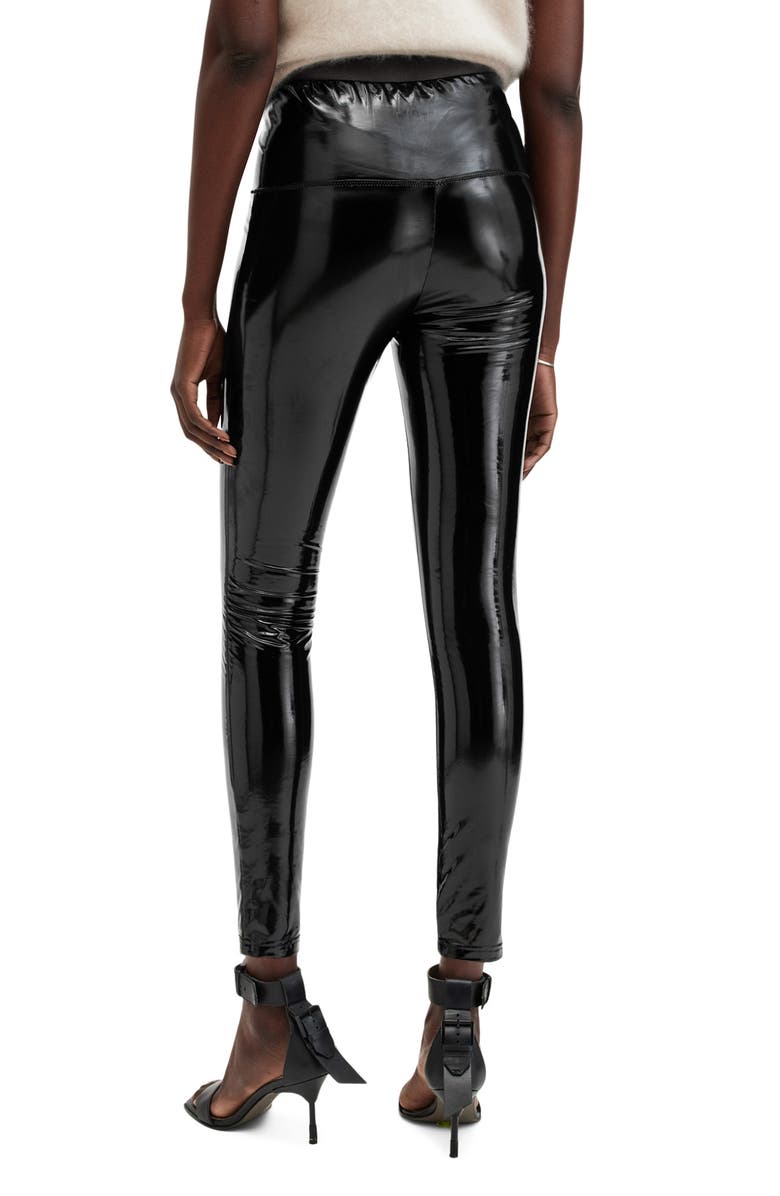 AllSaints Cora Shine Patent Faux Leather Leggings, Alternate, color, Black