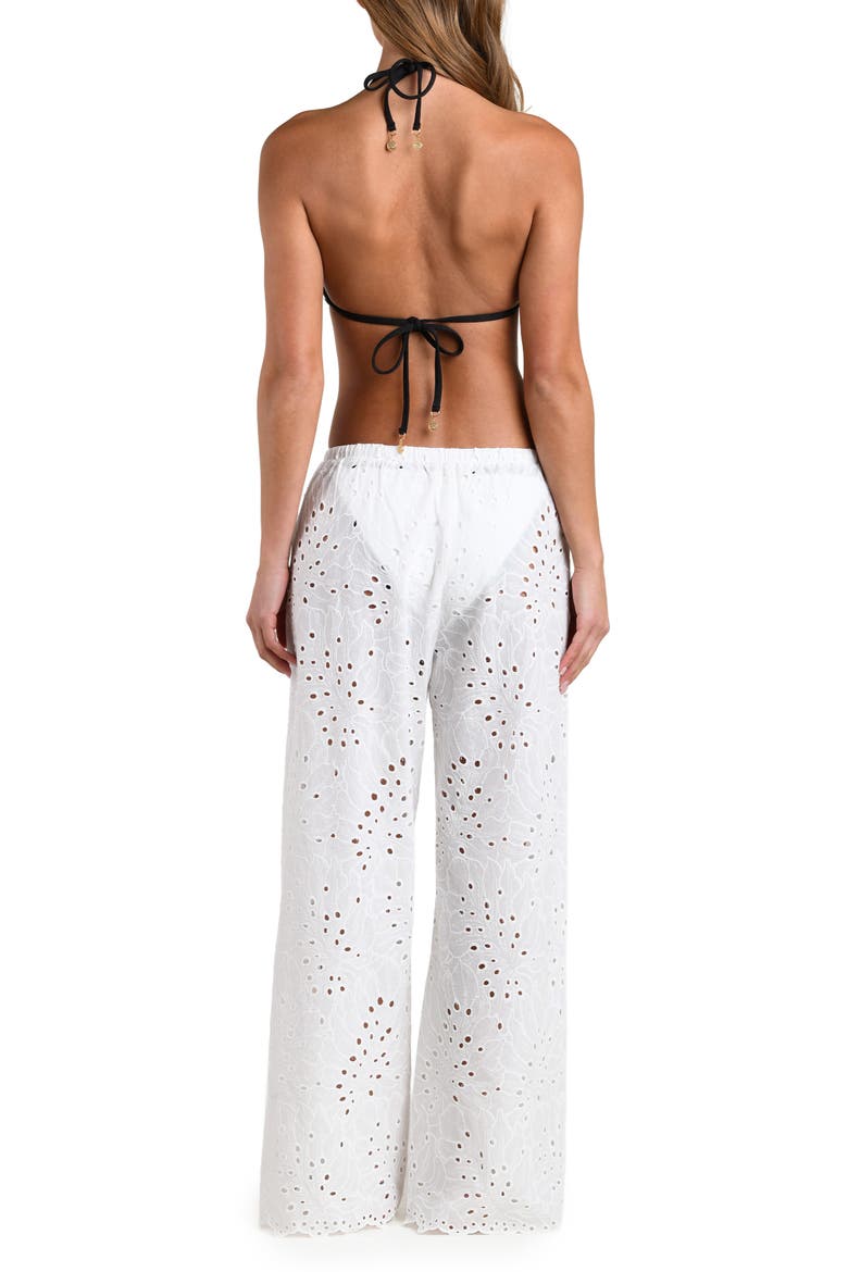 Monstera Eyelet Cove Cover-Up Pants, Alternate, color, WHITE