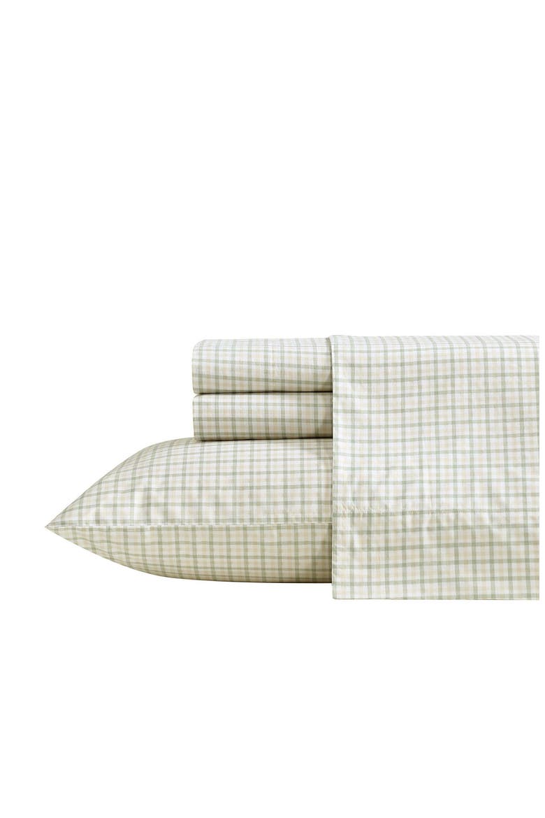 Calms Seas Gingham 200 Thread Count Cotton Percale Sheet Set, Main, color, BEIGE/ GREEN CHECK