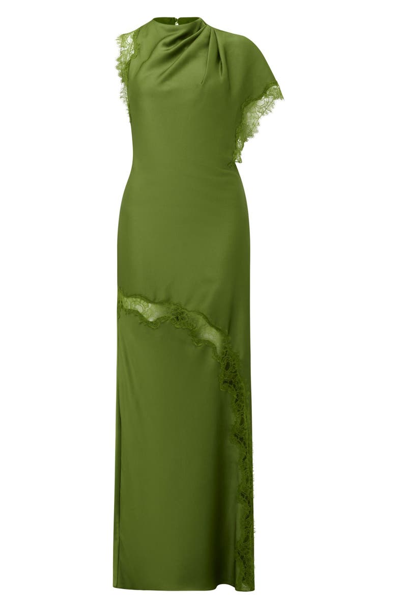 Ever New Kody One-Shoulder Satin & Lace Gown, Alternate, color, Green