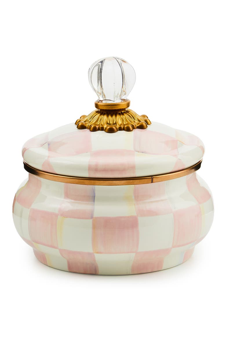 Rosy Check Enameled Steel Squashed Pot, Main, color, PINK/ WHITE