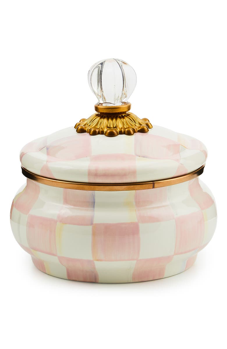 MACKENZIE CHILDS Rosy Check Enameled Steel Squashed Pot, Main, color, Pink/ White