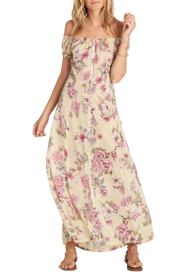 Linger Here Off the Shoulder Maxi Dress, Main, color, PINA COLADA