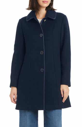 Satin Trim Wool Blend Coat