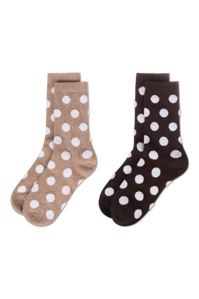Pack of 2 Cotton Blend Polka Dot Crew Socks, Alternate, color, BROWN