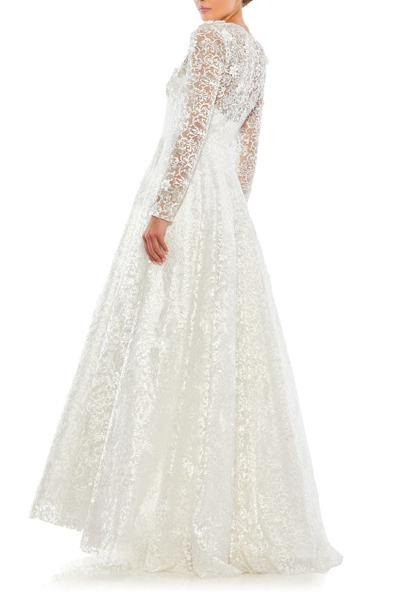 Floral Embroidered & Beaded Long Sleeve Mesh Gown, Alternate, color, WHITE