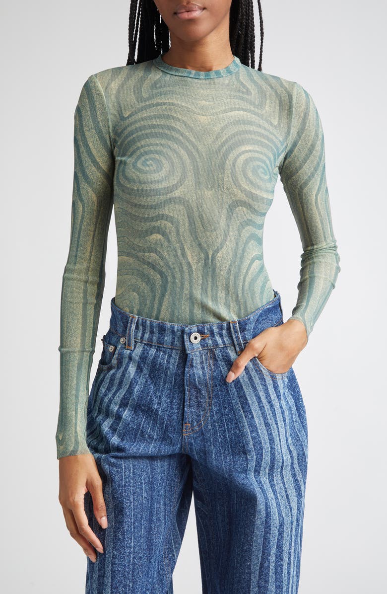 Jean Paul Gaultier Spiral Sheer Mesh Top, Main, color, 