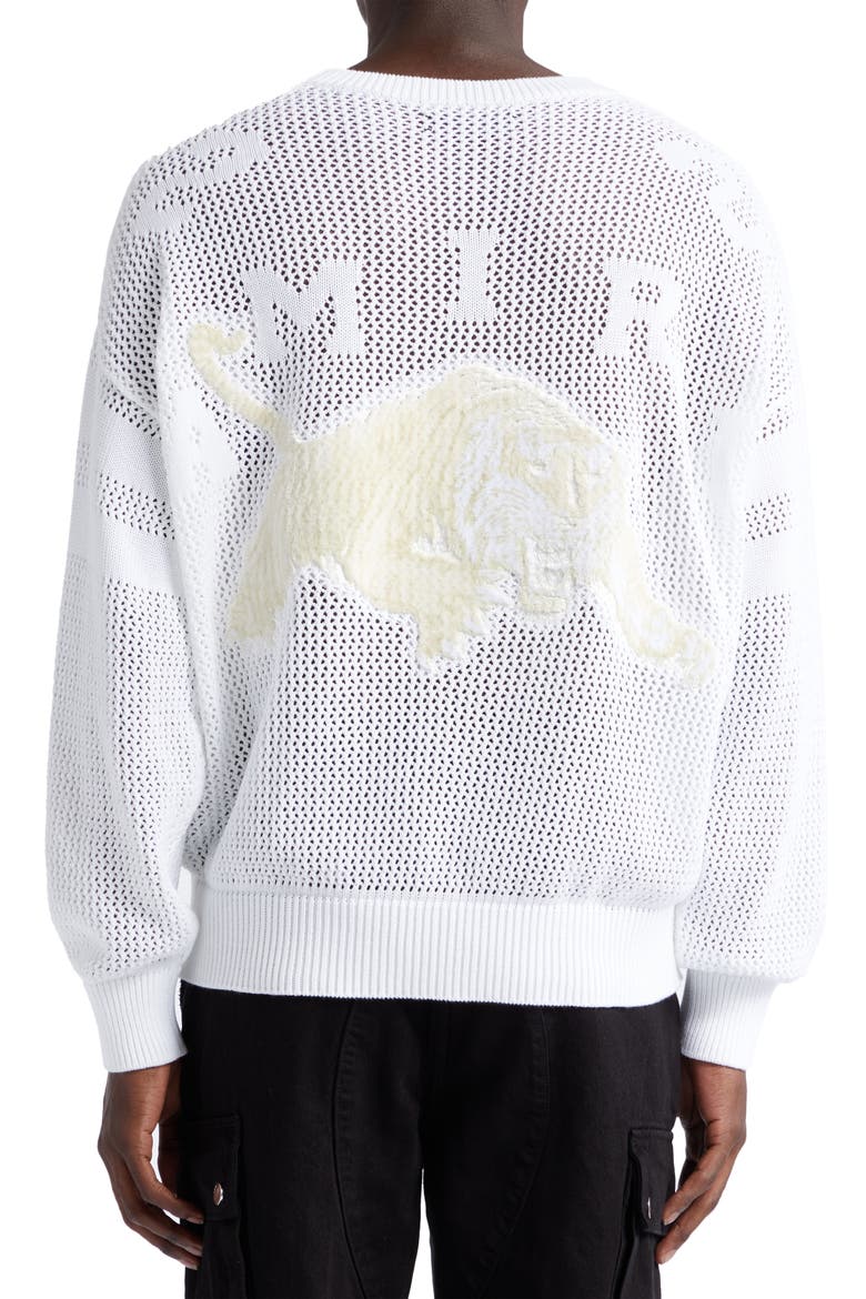Tiger Patch Long Sleeve Cotton Mesh Sweater, Alternate, color, WHITE