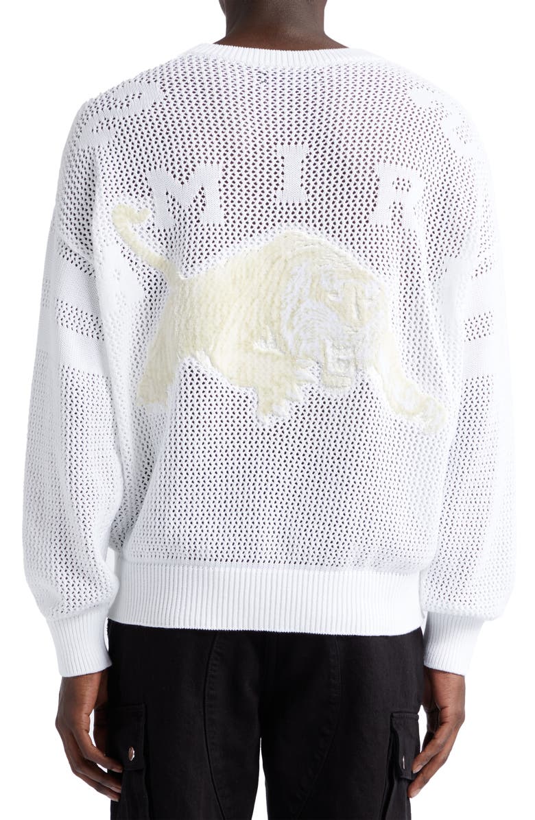 AMIRI Tiger Patch Long Sleeve Cotton Mesh Sweater, Alternate, color, 