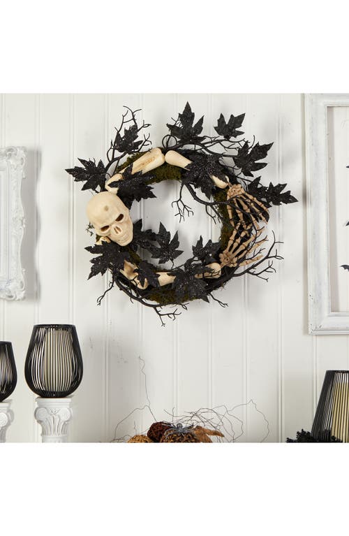 Nearly Natural Halloween Skull & Bone Wreath In Black