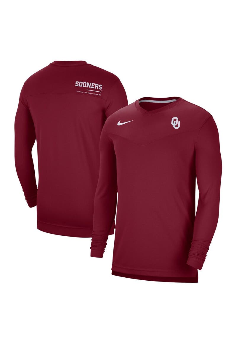 Men's Nike Crimson Oklahoma Sooners 2022 Coach Performance Long Sleeve V-Neck T-Shirt, Main, color, Crimson