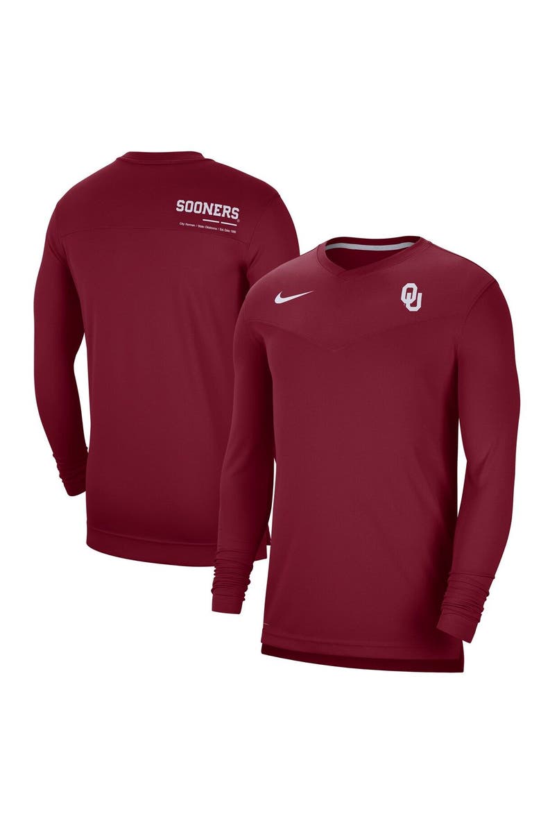 Nike Men's Nike Crimson Oklahoma Sooners 2022 Coach Performance Long Sleeve V-Neck T-Shirt, Main, color, Crimson