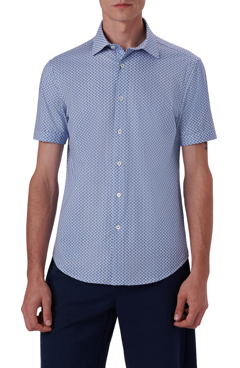 Bugatchi Miles OoohCotton<sup>®</sup> Short Sleeve Button-Up Shirt, Main, color, 