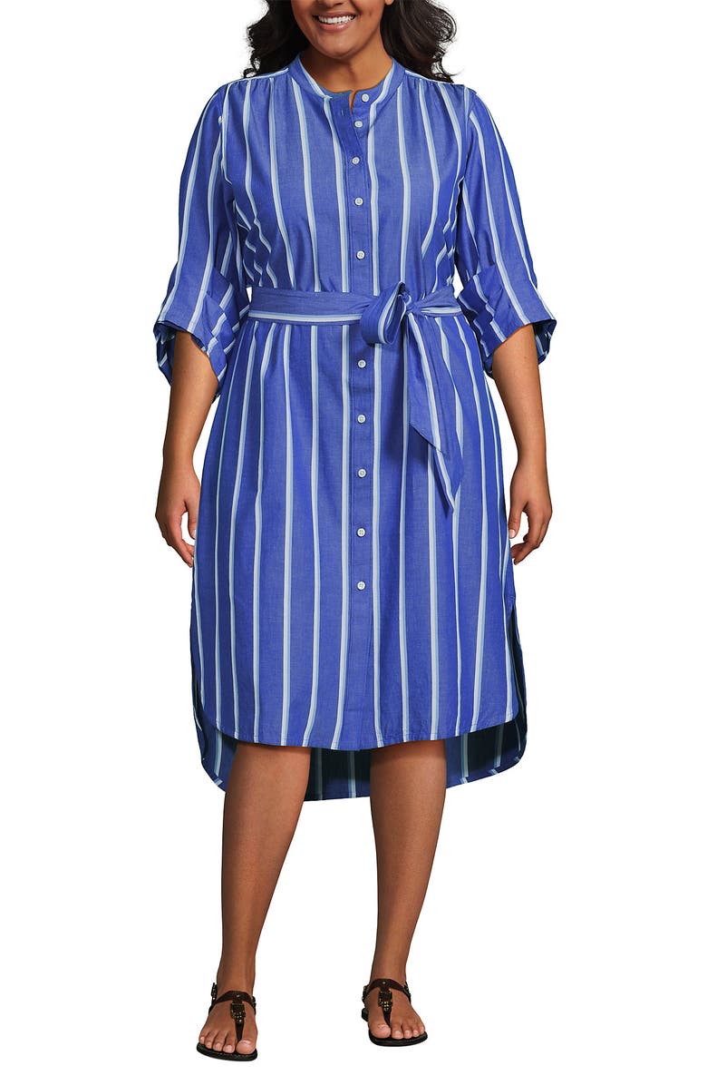 Lands' End Poplin Oversized Puff Sleeve Midi Shirt Dress, Alternate, color, 