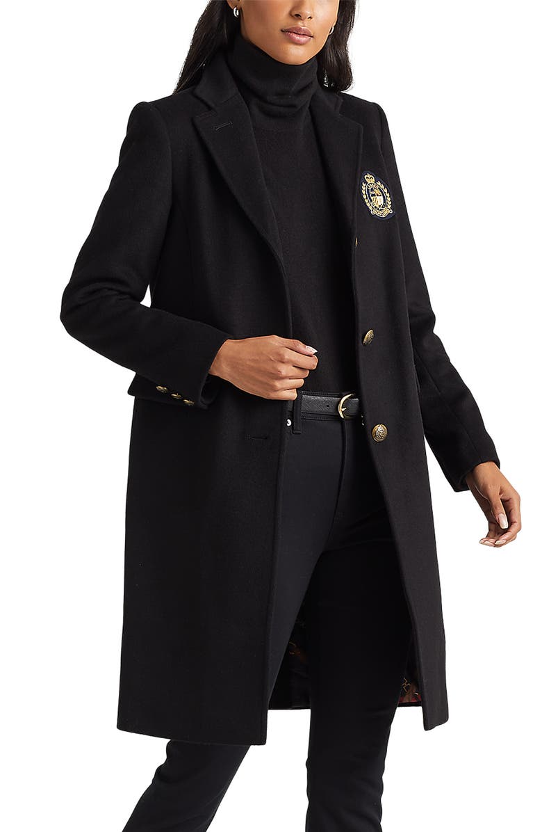 Lauren Ralph Lauren Crest Patch Wool Blend Coat, Main, color,