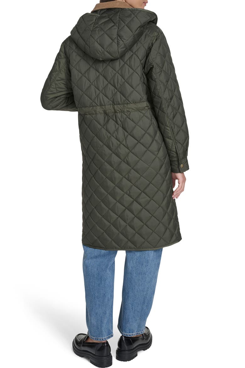 Diamond Quilted Hooded Long Coat, Alternate, color, OLIVE