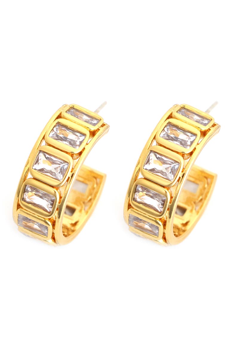 Baguette Crystal Hoop Earrings, Main, color, GOLD