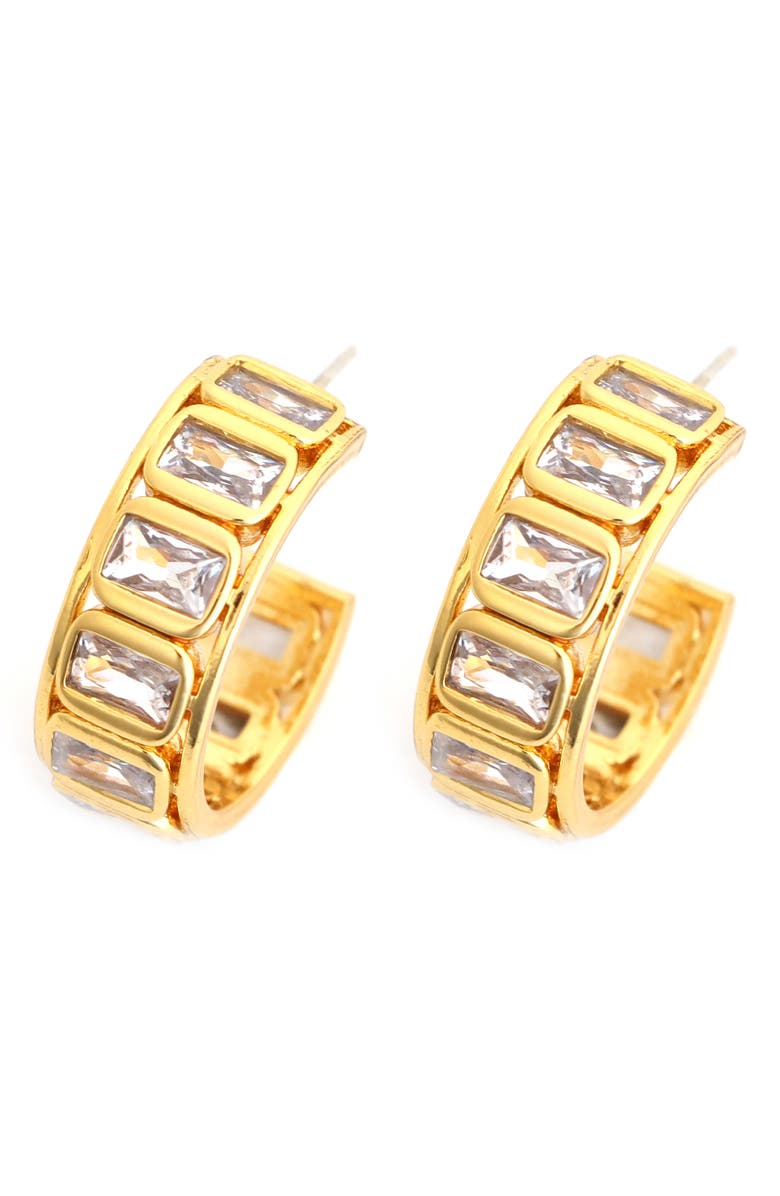 Panacea Baguette Crystal Hoop Earrings, Main, color, Gold