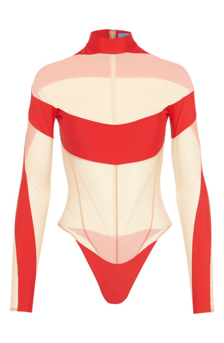 MUGLER Illusion Long Sleeve Bodysuit, Alternate, color,