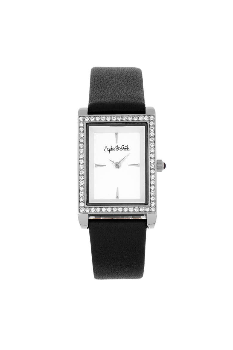 Wilmington Leather-Band Watch w/Swarovski Crystals, Main, color, Black