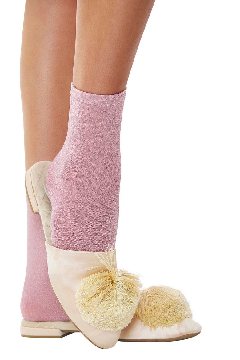 Glitterati Sparkle Cotton Blend Crew Socks, Alternate, color, PINK