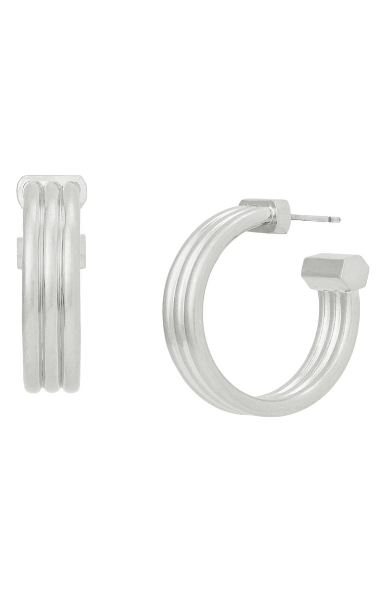 AllSaints Tube Hoop Earrings, Main, color, Warm Silver