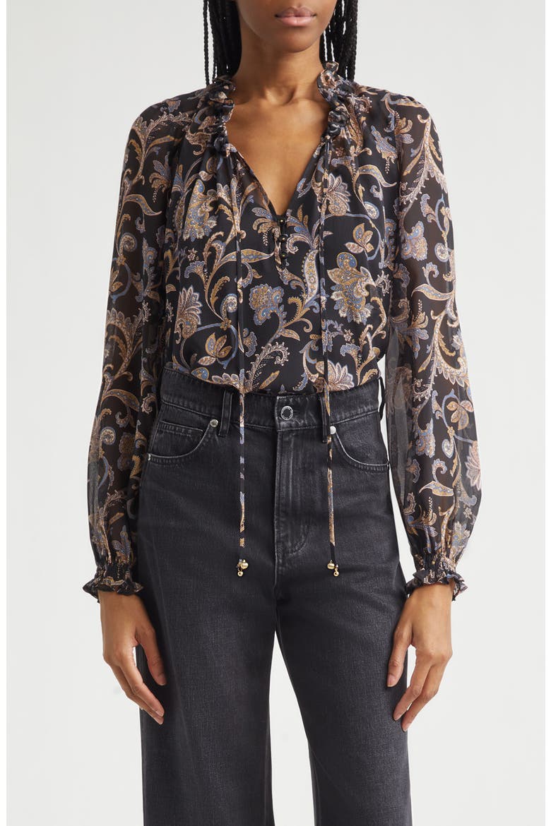 Hickory Paisley Silk Blouse, Main, color, BLACK MULTI