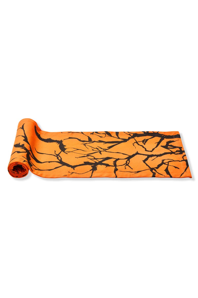 Spellbound Halloween Table Runner in Orange Cotton, Main, color, Orange