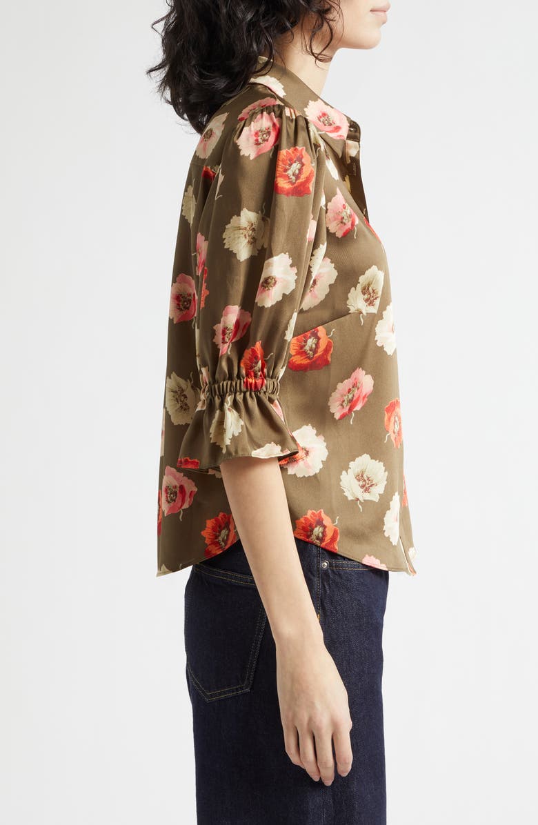 Cinq à Sept Fiona Floating Poppies Button-Up Top, Alternate, color, Dark Olive Multi