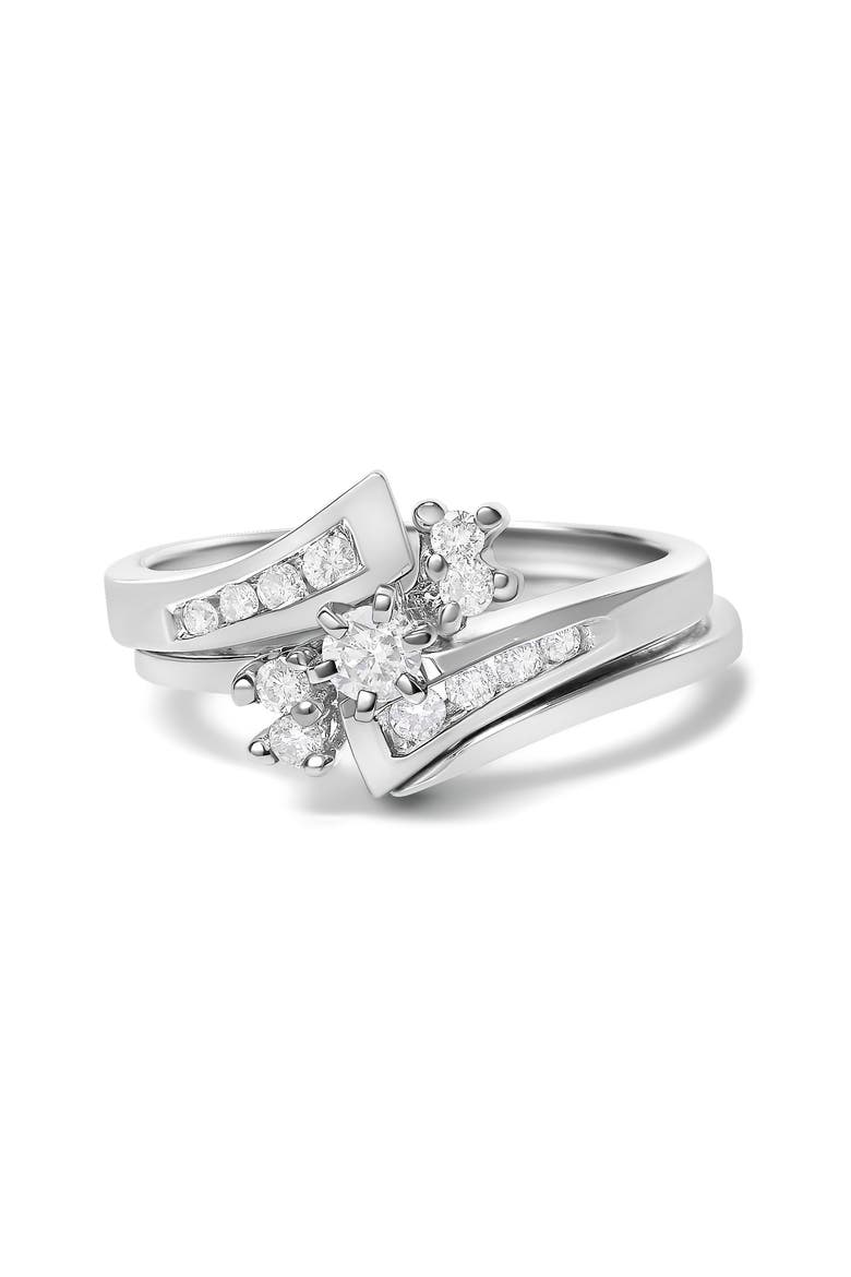 14K White Gold 3/8 Cttw Diamond Swirl Engagement Bridal Ring Set, Main, color, White Gold