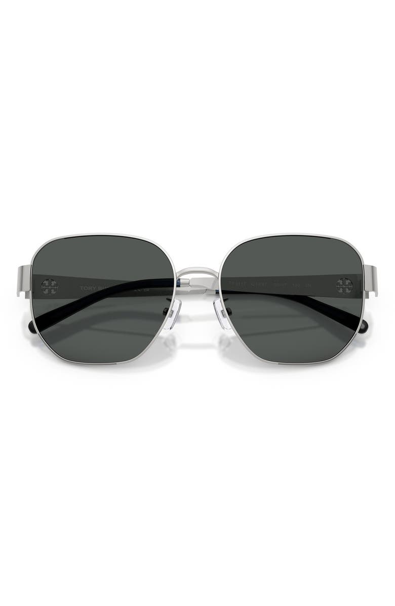 Tory Burch 56mm Irregular Sunglasses, Alternate, color, Silver / Dark Grey