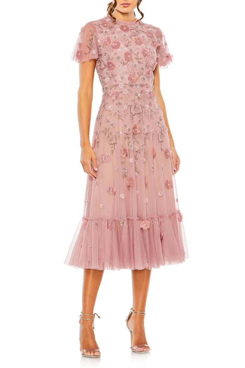Women's Embellished High Neck Cap Sleeve A Line Dress, Main, color, BERRY