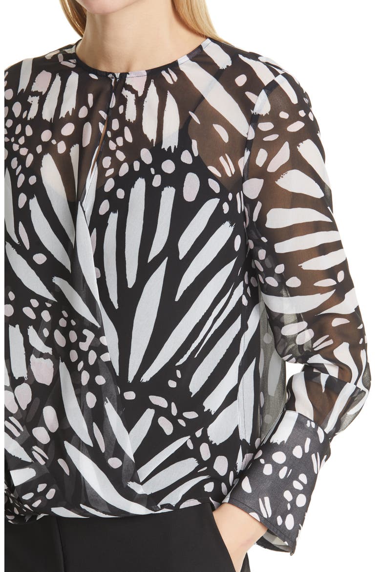 Elysa Graphic Butterfly Long Sleeve Blouse, Alternate, color, BLACK/WHITE