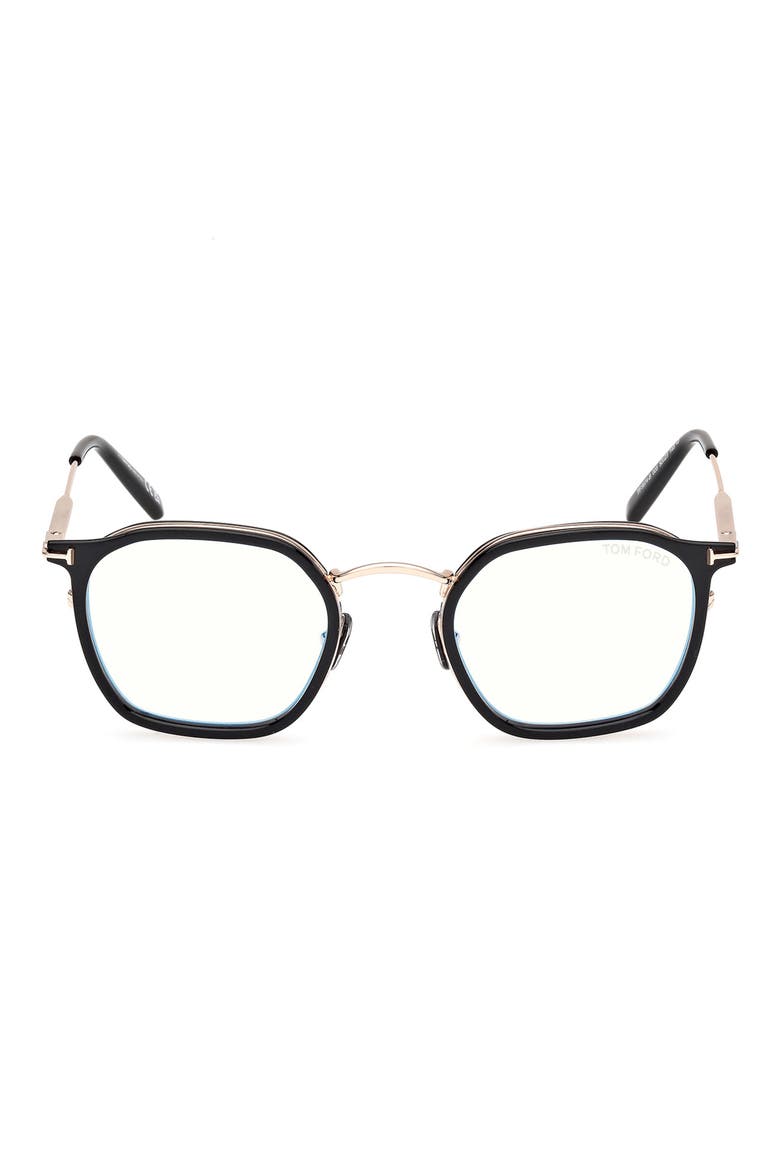 50mm Round Blue Light Blocking Glasses, Main, color, BLACK / ROSE GOLD / HAVANA