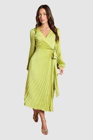 Coast Satin Long Sleeve V-Neck Wrap Dress