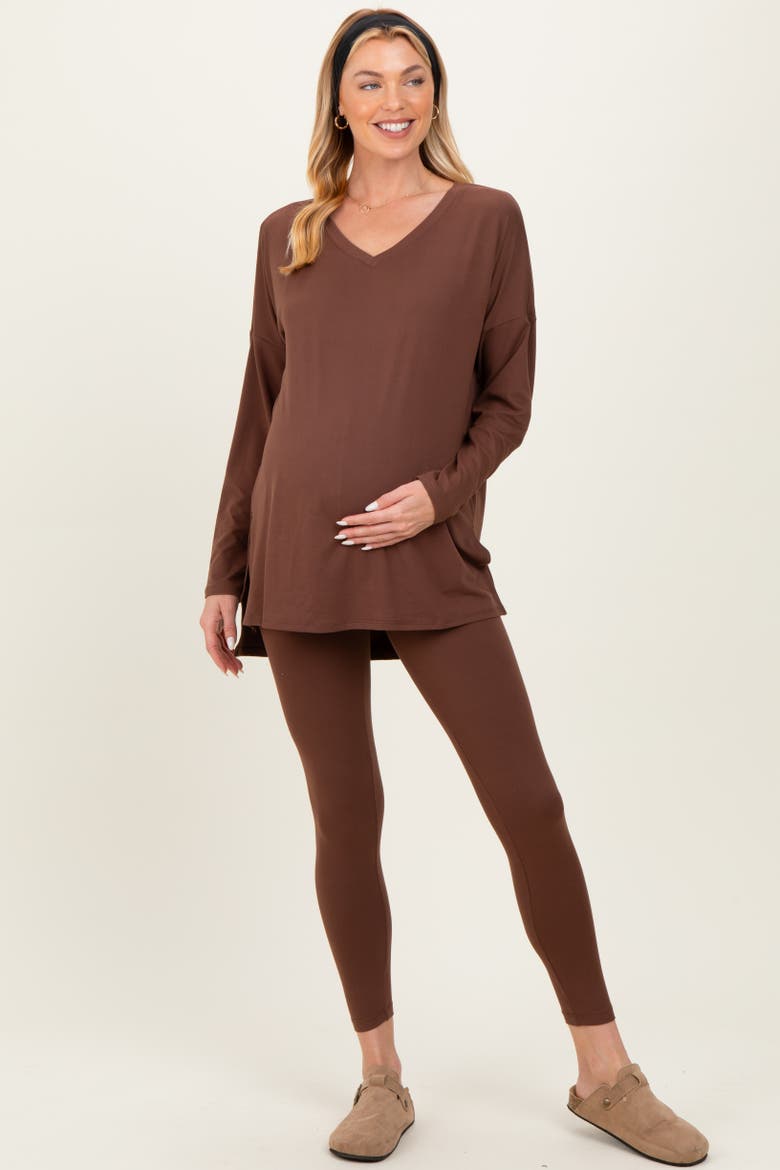 Brushed Knit Oversized Top And Legging Set, Alternate, color, Brown